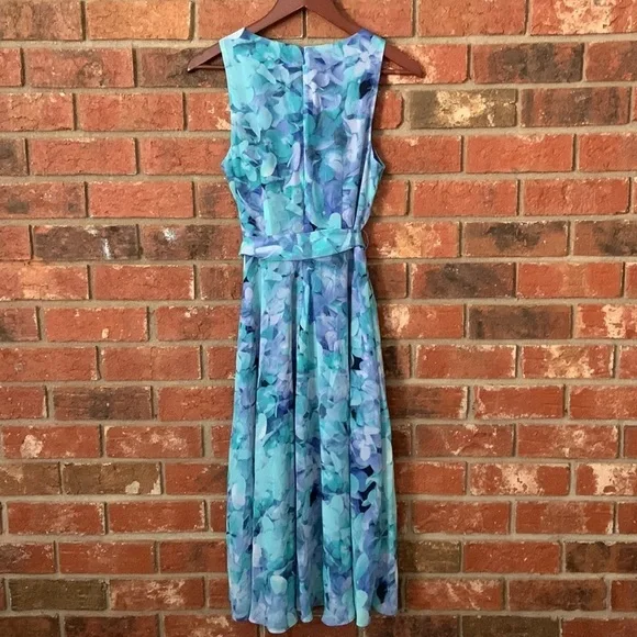 Christopher & Banks Blue Floral Watercolor Midi Belted Dress - Picture 7 of 7